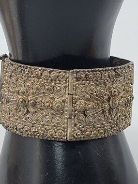 Antique Sterling Scrolling Wire Panel Bracelet Pin Close Detailed 925 Silver 6.5